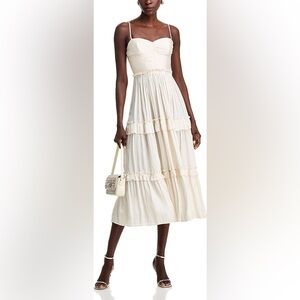 Aqua Dress Tiered Ruffle Midi Corset Straps Dress Women’s Medium White